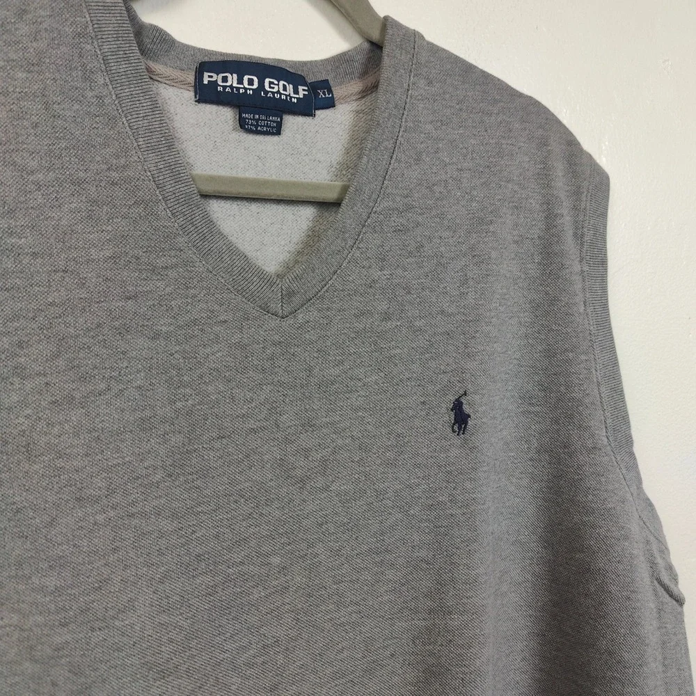 Vintage Polo‎ Golf Ralph Lauren Vest Mens XL Grey V-Neck Sweater Golfcore Preppy